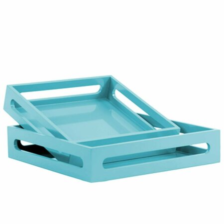 URBAN TRENDS COLLECTION Wood Square Serving Tray with Cutout Handles, Coated Finish - Light Blue, 2PK 32346